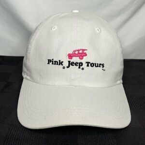 White Pink Jeep Tour Baseball Hat by Ahead Vintage with Adjustable Back. Unisex